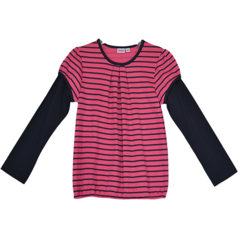 Topo Dívčí proužkované tričko - růžovo-černé