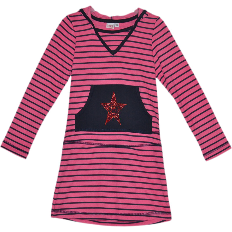 Topo Dívčí proužkované šaty s kapucou - růžové