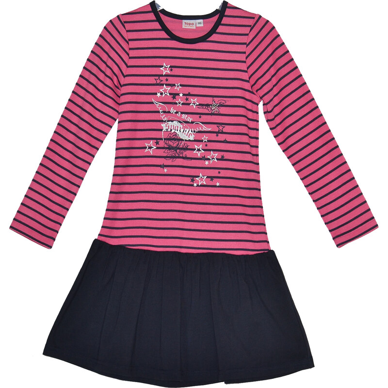 Topo Dívčí proužkované šaty se skládanou sukní - růžovo-černé