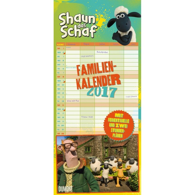 DuMont Kalenderverlag GmbH & Co. KG Nástěnný kalendář Rodinný plánovač Ovečka Shaun / FamilienShaun das Schaf 2017 17DU3552