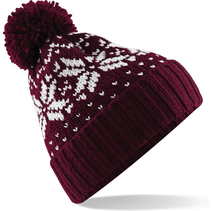 Beechfield Čepice Fair Isle Snowstar Beanie Beechfield (B456) Vínová / Bílá One size