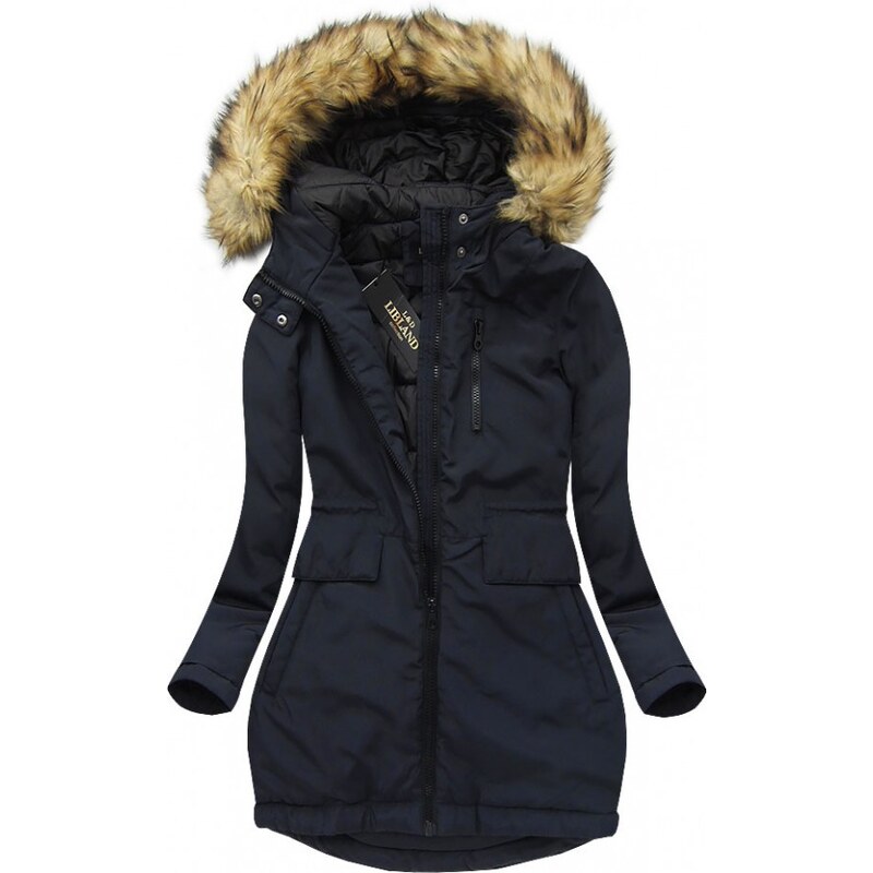 Libland Zimní dlouhá bunda s kapucí modrá(7680)