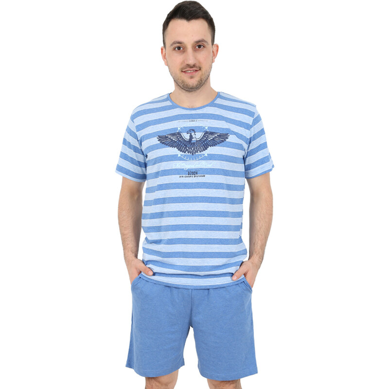 Gazzaz Bavlněné pánské pyžamo Eagle - modrá M modrá