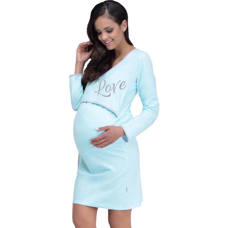 Bavlněná těhotenská a kojící noční košile Johanka tyrkysová XL