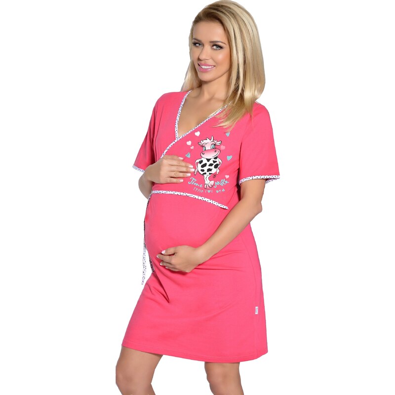 Růžová bavlněná těhotenská a kojící noční košile Hanka S
