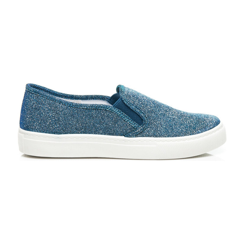 RECOK Stylové blýštivé modré slip on na platformě 38