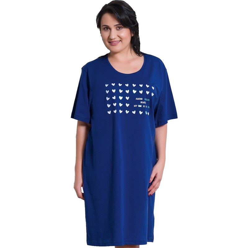 Vienetta Secret Bavlněná noční košile pro plnoštíhlé Adina modrá XL modrá