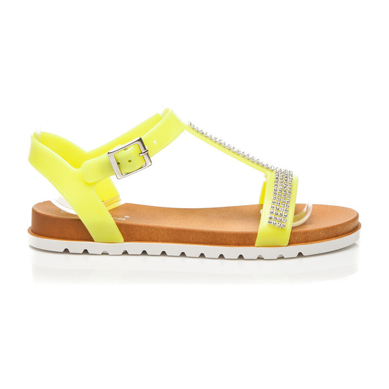 BEST SHOES Módní žluté sandály s kamínky 36