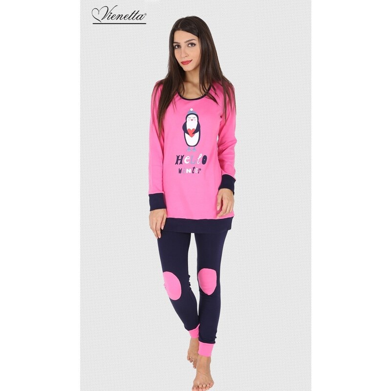 Pinky Style Dámské pyžamo dlouhé Tučňák se srdcem