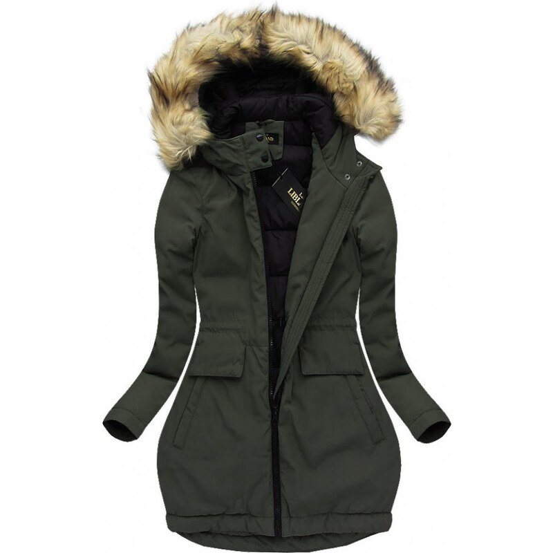 Libland Dlouhá zimní bunda s kapucí khaki(7680)