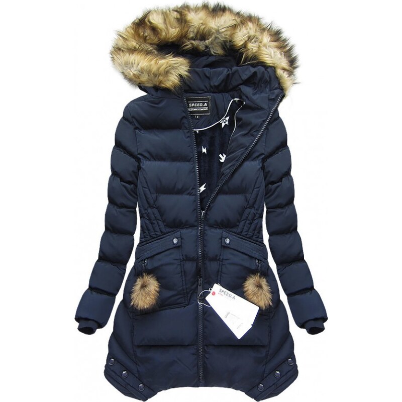 SPEED.A Zimní prošívaná bunda s kapucí modrá (W810)