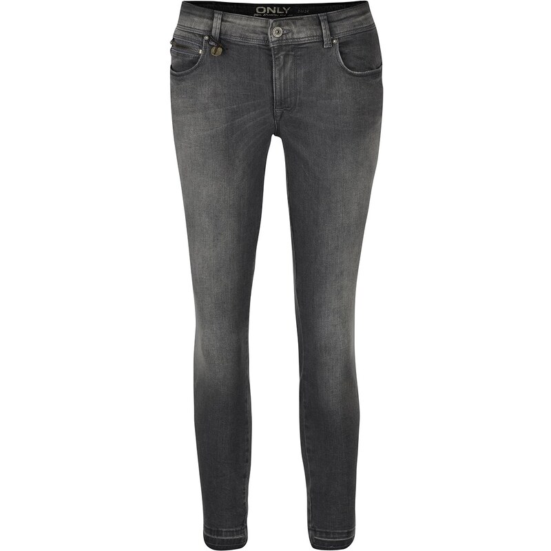 Tmavě šedé vyšisované skinny džíny ONLY Carmen