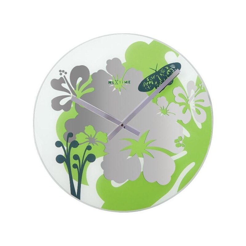 Designové nástěnné hodiny 8087gn Nextime Hibiscus green 43cm