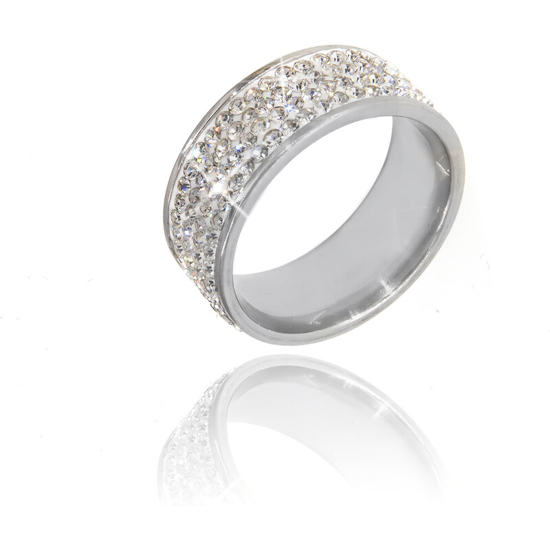 Fashion Icon Prsten s White krystaly čtyřřadový krystal obecný kov rhodiovaný krystal kulaté masivní s kamínkem 036412