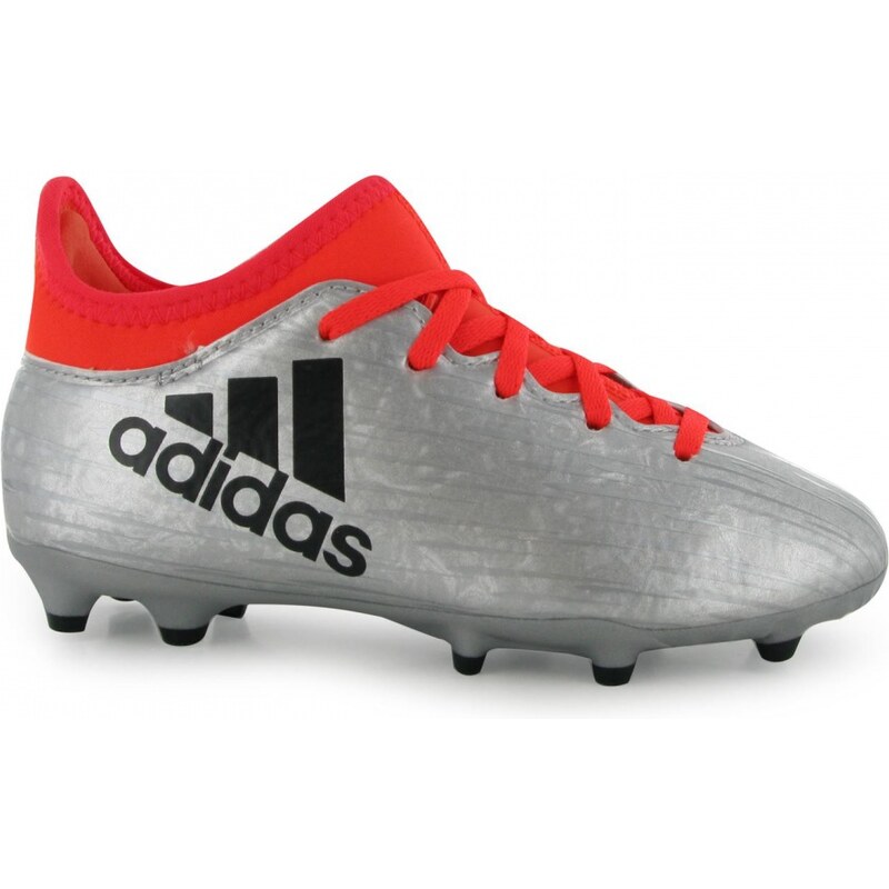 Adidas X 16.3 FG Football Boots Childrens, silver/solarred