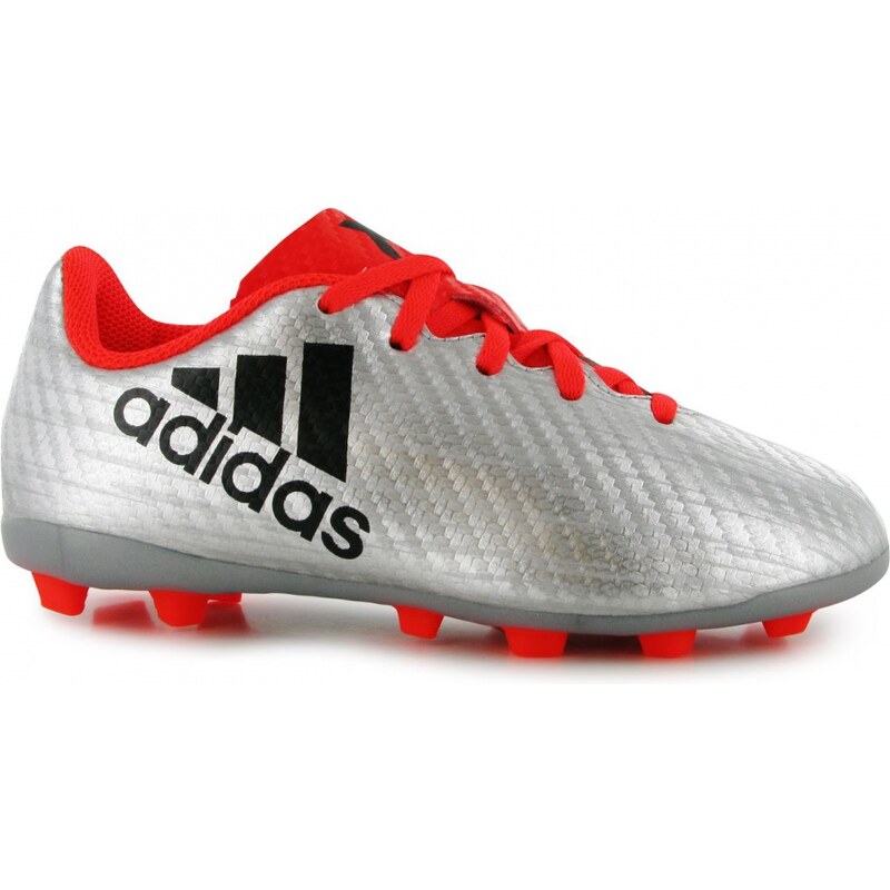 Adidas X 16.4 FG Football Boots Childrens, silver/solarred
