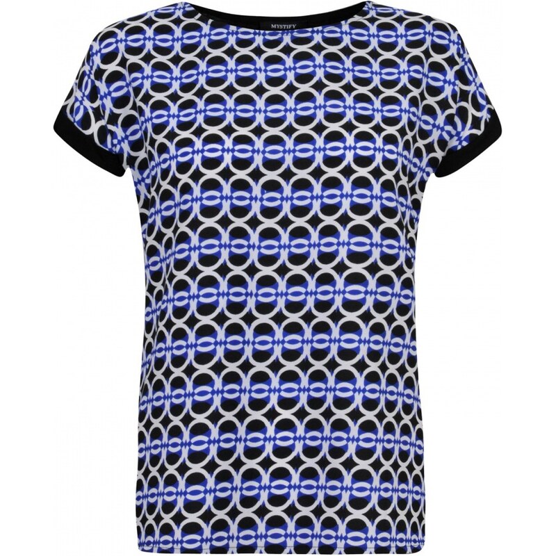 Mystify Printed Turn Up Cuff Top Ladies, blue