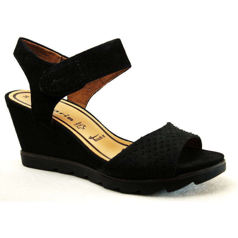 TAMARIS 28302-26 black, dámské sandály na klínu - dámská obuv