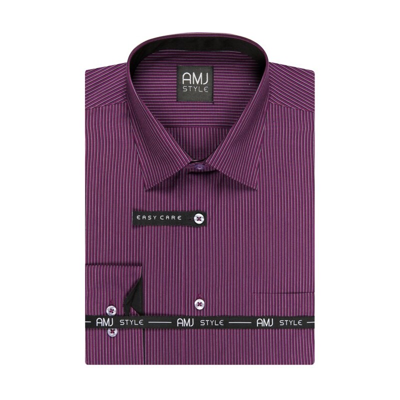 Pánská košile AMJ fialová proužkovaná VDR781, dlouhý rukáv