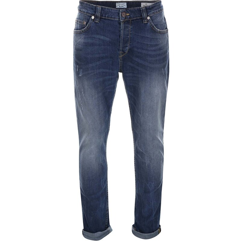 Modré slim džíny s ošoupaným efektem ONLY & SONS Loom