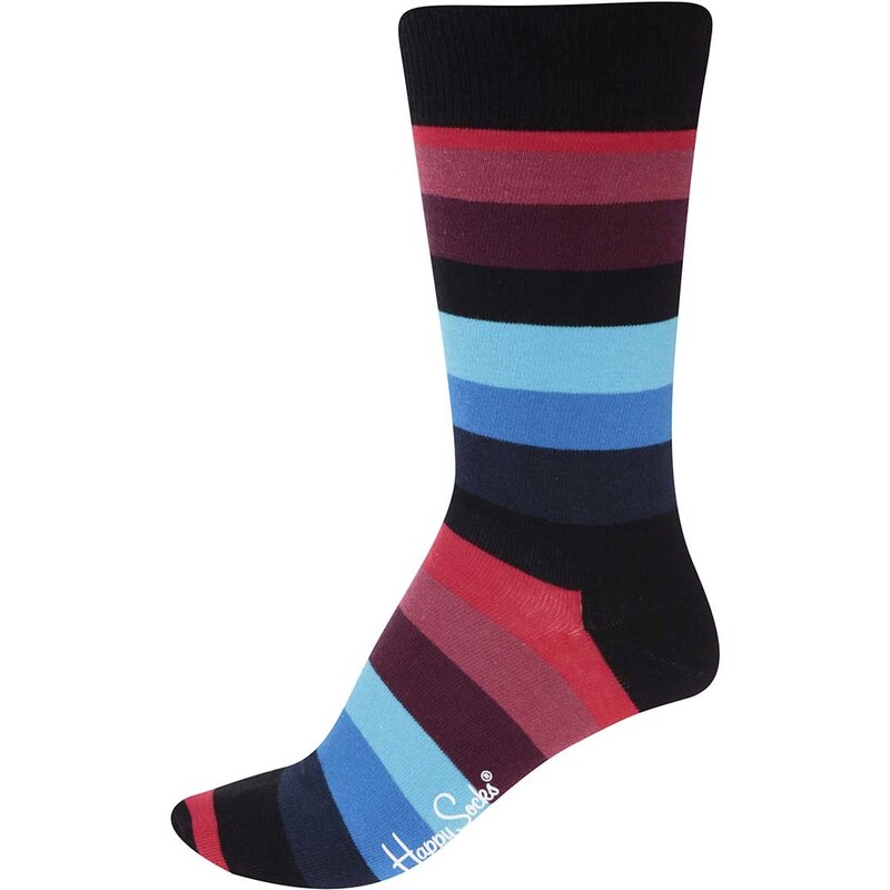 Červeno-černo-modré unisex pruhované ponožky Happy Socks Stripe