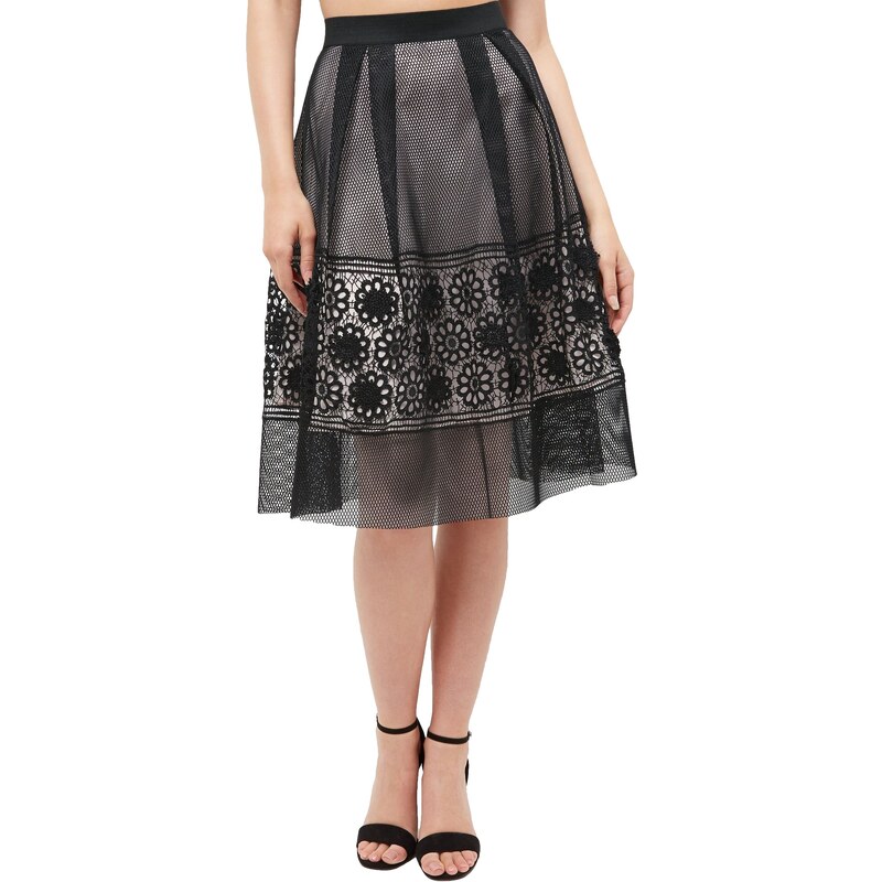 ELISE RYAN Černá midi sukně s floral panelem