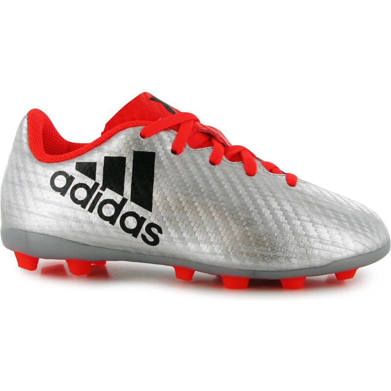 Adidas X 16.4 FG Football Boots Childrens, silver/solarred