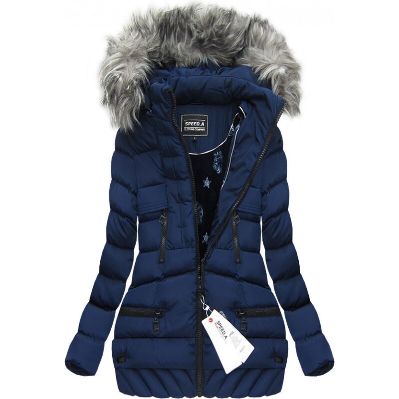 SPEED.A Zimní prošívaná bunda s kapucí modrá (W819)