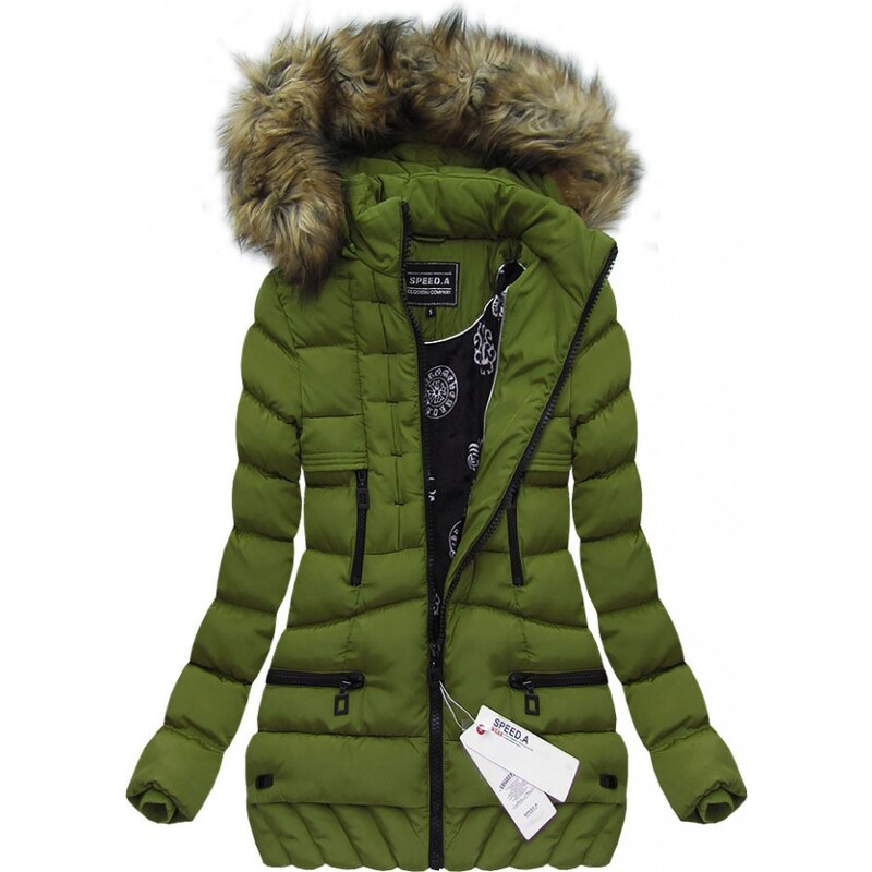 SPEED.A Zimní prošívaná bunda s kapucí zelená (W819)