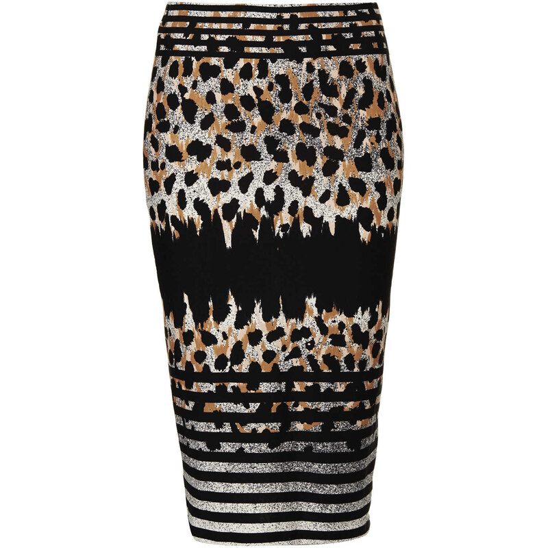 Topshop Striped Animal Print Tube Skirt