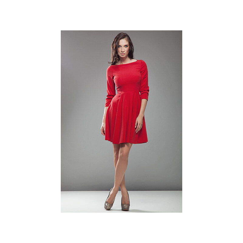 Červené šaty s lodičkovým výstřihem Nife Monica