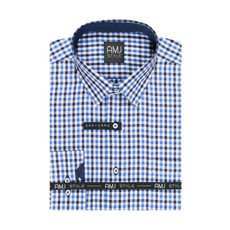 Textil Soldán Pánská košile, modrá kostičkovaná, dlouhý rukáv, SLEVA 50%