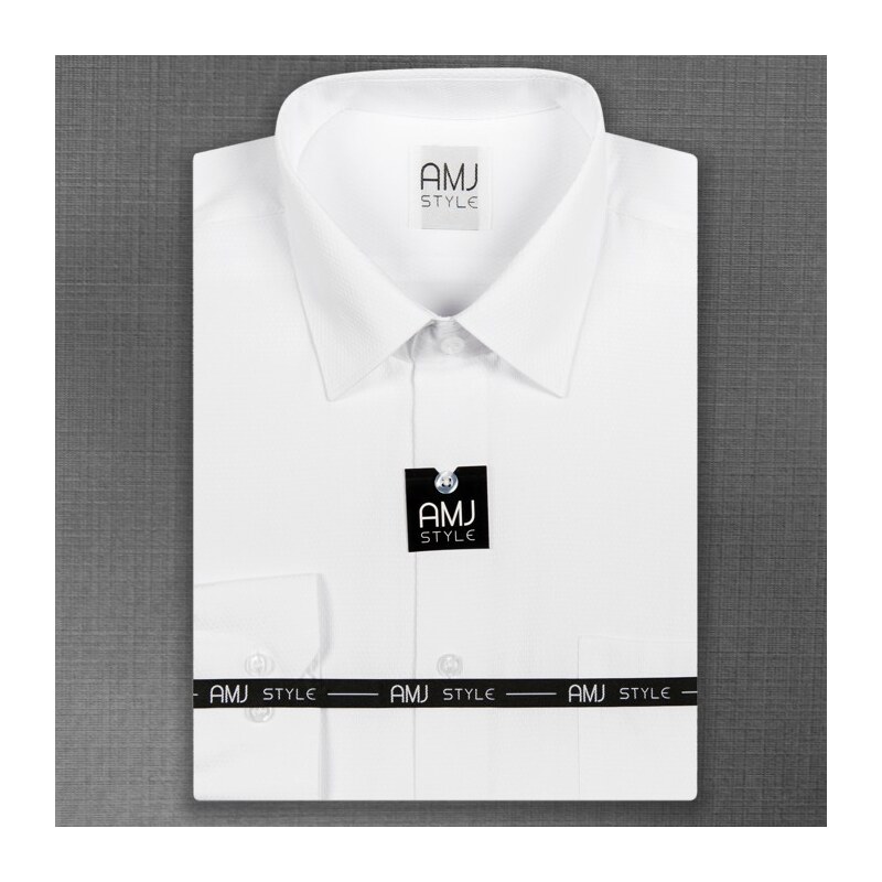 Pánská košile AMJ bílá s vetkávaným vzorem VDPS838, dlouhý rukáv, prodloužená délka, slim fit