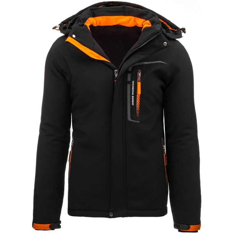 Pánská černá lyžařská bunda s oranžovými detaily