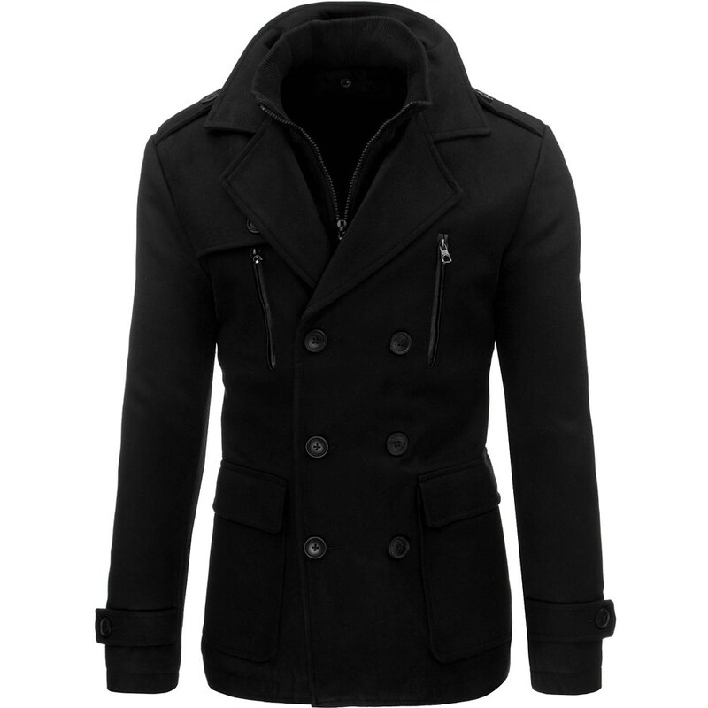 Elegantní zimní kabát se zipem i dvouřadým zapínáním černý