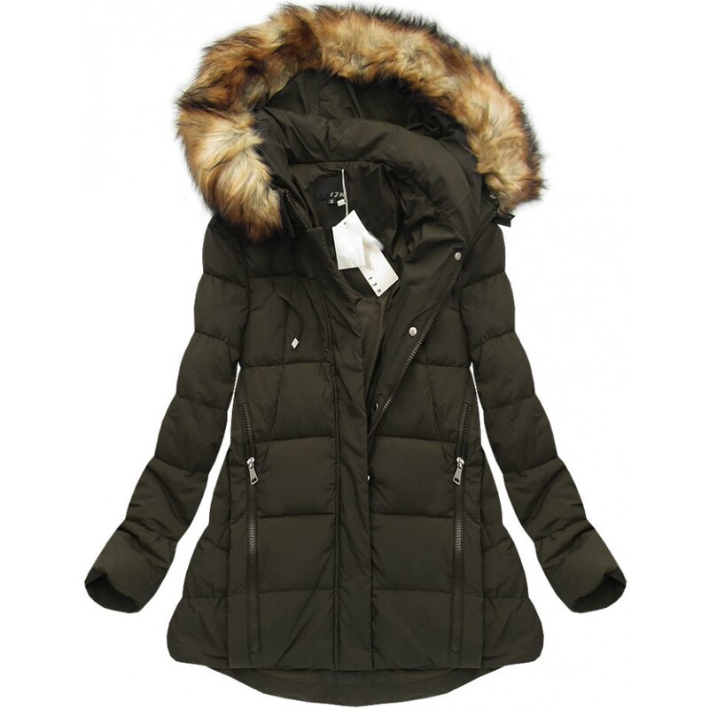 LJR Zimní bunda z přírodního chmýří khaki (8061)