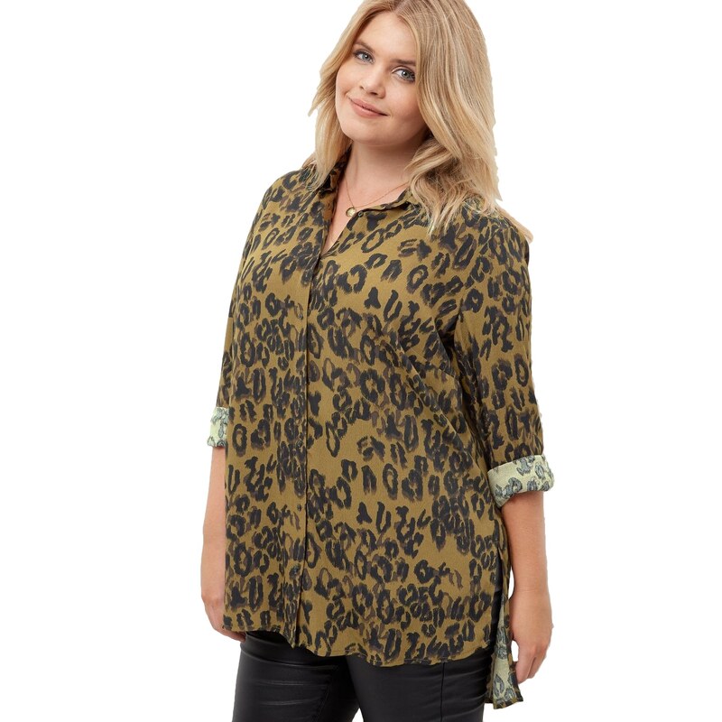 ELISE RYAN Tmavě zelená košile s leopardím vzorem