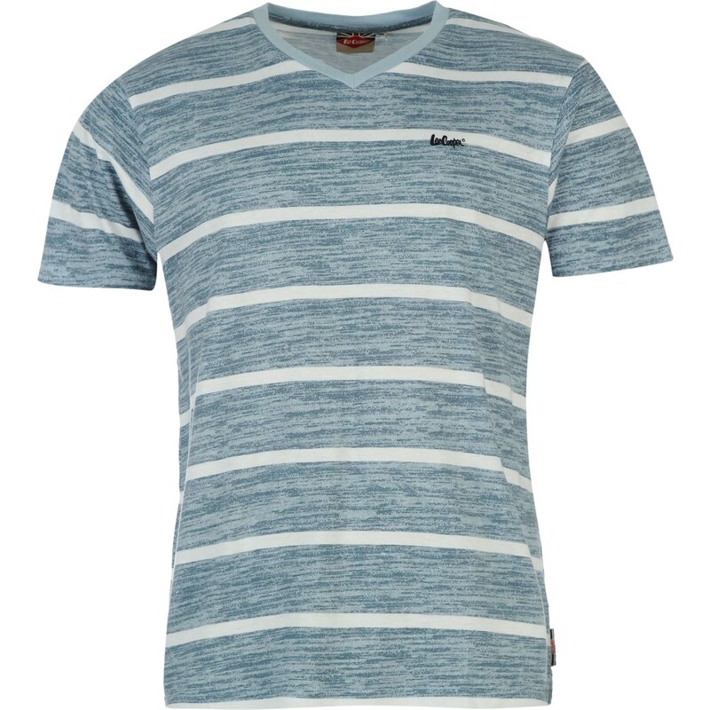 Lee Cooper Printed V Neck T Shirt Mens, sky/blue stripe