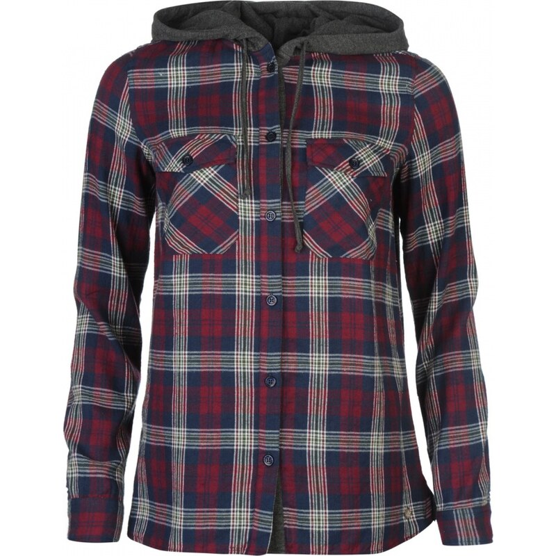 SoulCal Hooded Shirt, burgundy check