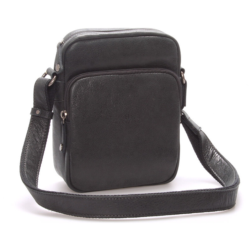 Luxusní pánská kožená taška přes rameno černá - Hexagona Carlos černá