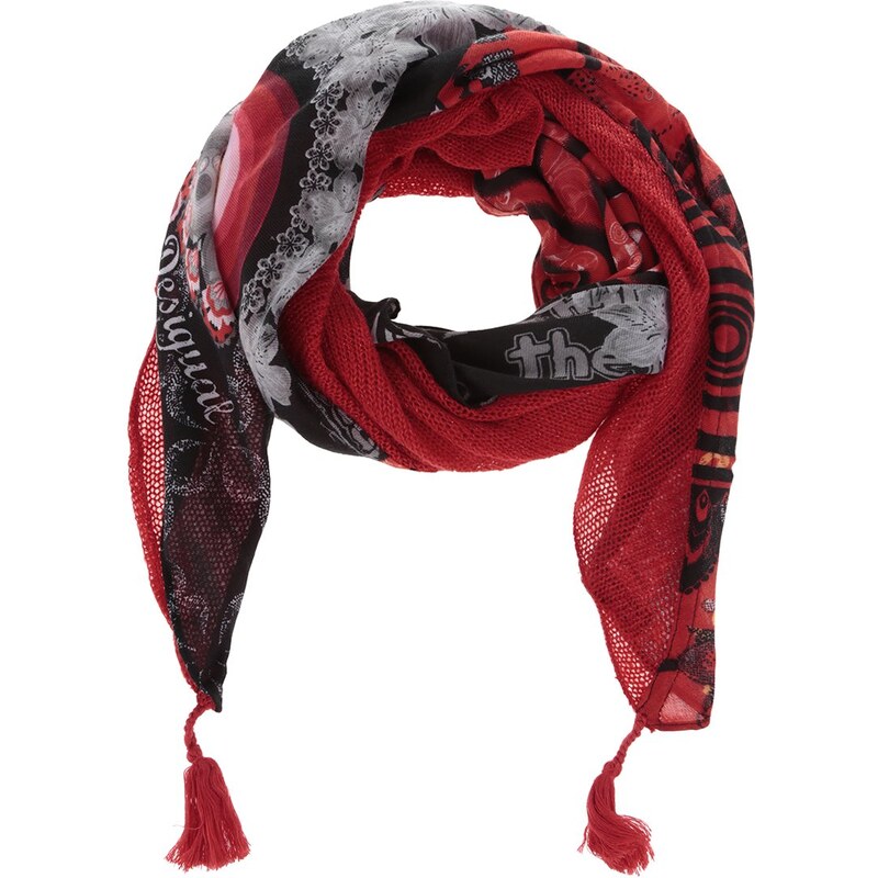 Šedo-červený vzorovaný šátek Desigual Canada