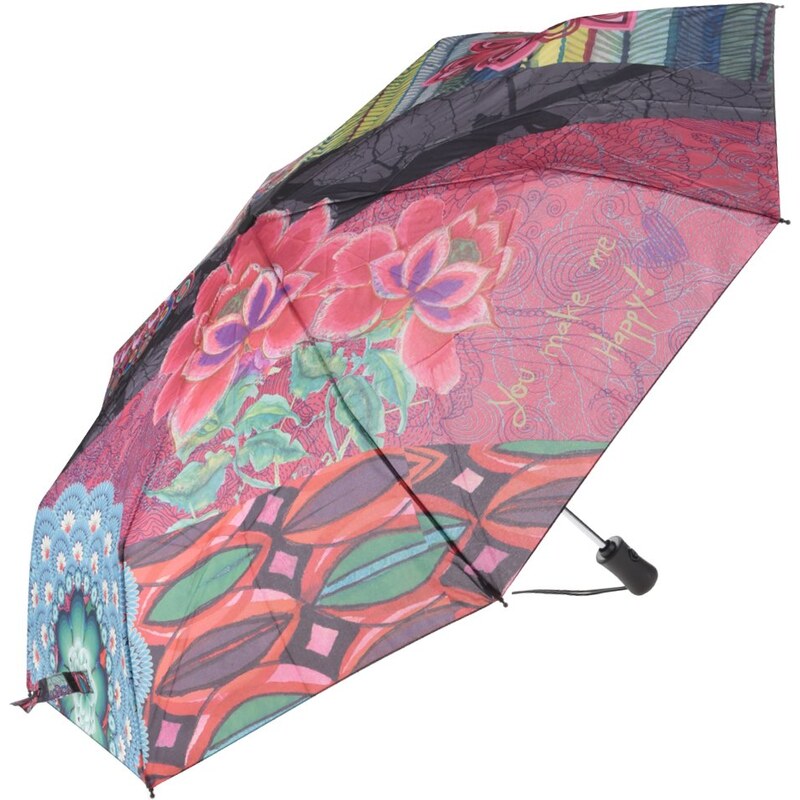Šedo-růžový vzorovaný deštník Desigual Seduccio