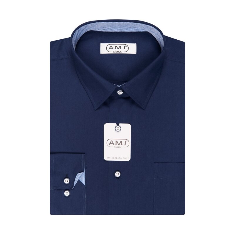Pánská košile AMJ jednobarevná JDR87/10, modrá, dlouhý rukáv