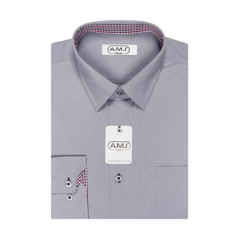 Pánská košile AMJ jednobarevná JDR82/10, světle šedá, dlouhý rukáv