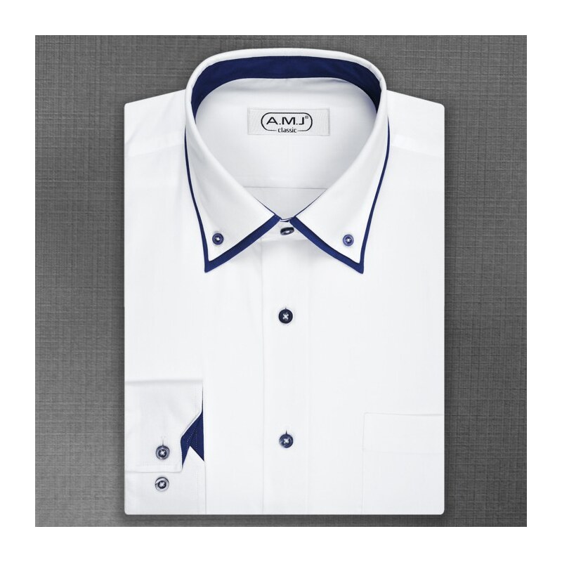 Pánská košile AMJ jednobarevná JDL18, bílá, dlouhý rukáv, ozdobný límeček