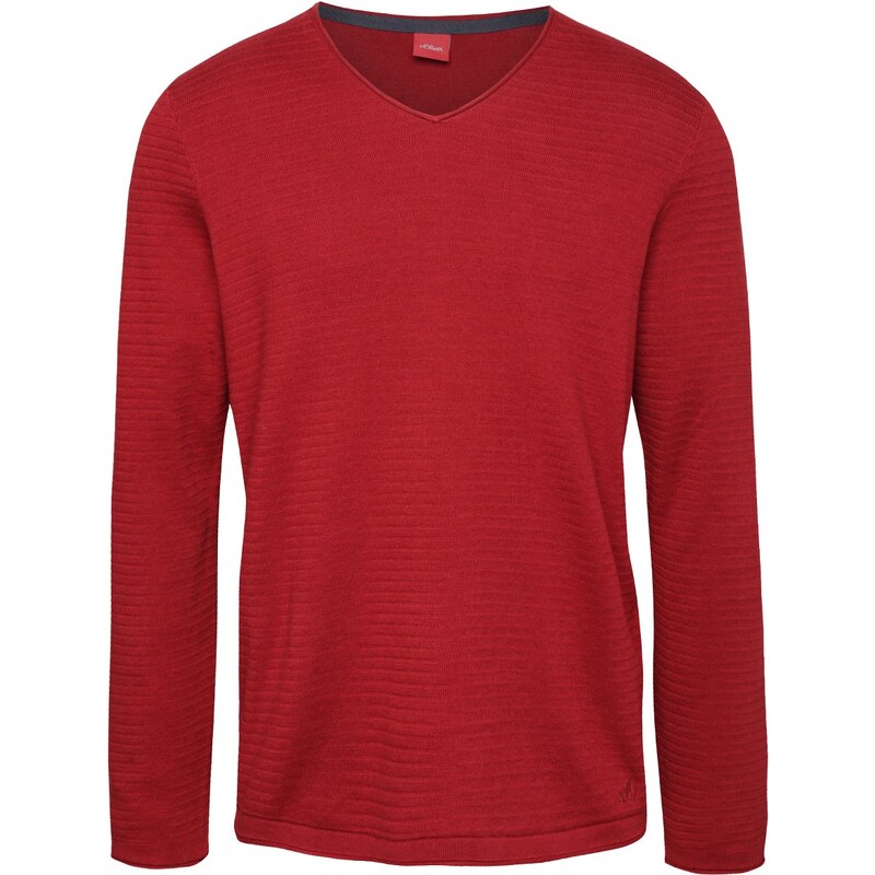 Červený pánský svetr s véčkovým výstřihem s.Oliver