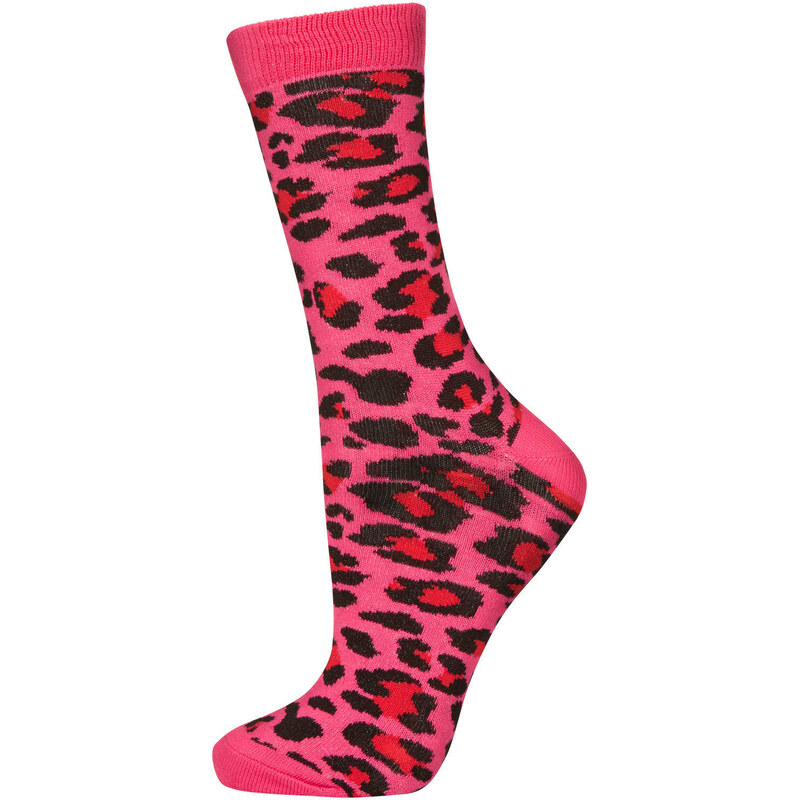 Topshop Pink Leopard Print Ankle Socks