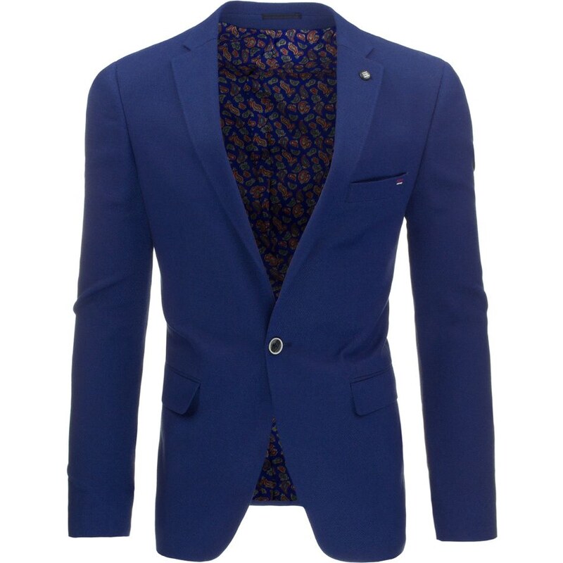 Pánské modré sako s pestrou podšívkou