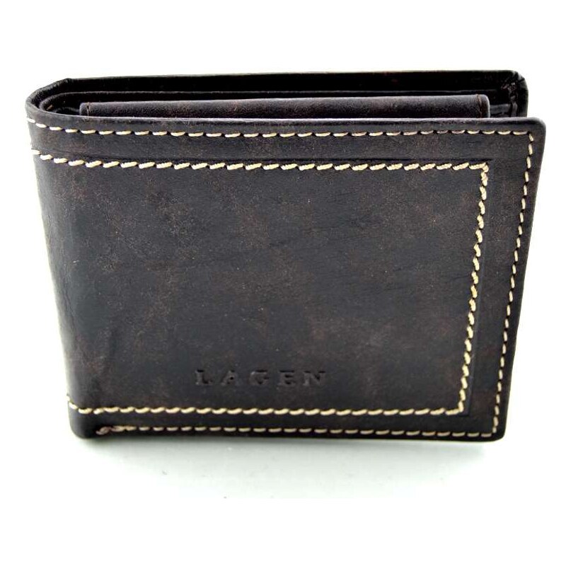 Menší prošívaná kožená peněženka Lagen - hnědá