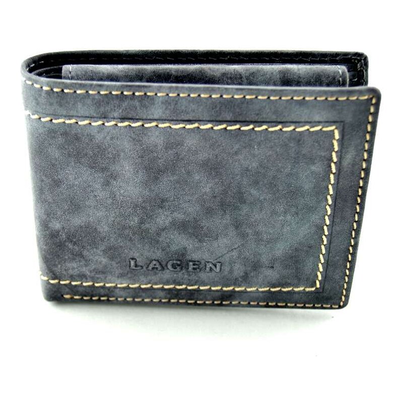 Menší prošívaná kožená peněženka Lagen - šedá